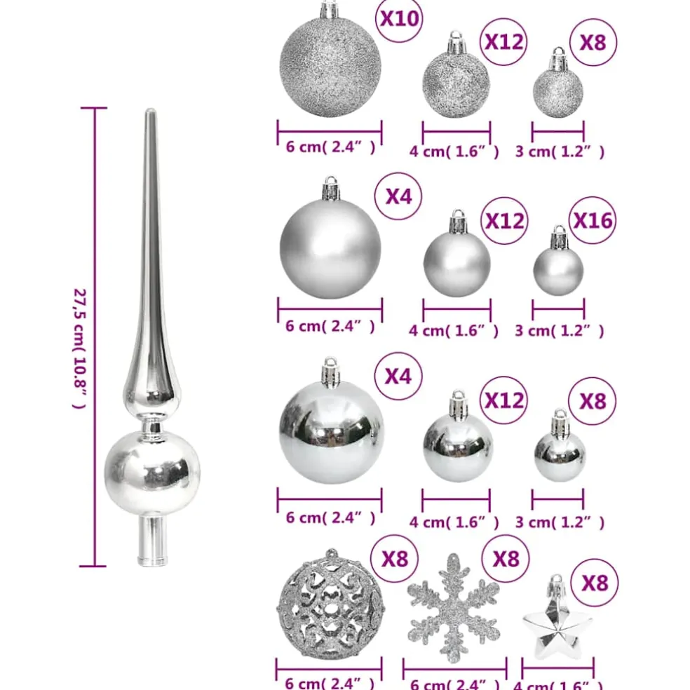 vidaXL 111-delige Kerstballenset polystyreen zilverkleurig