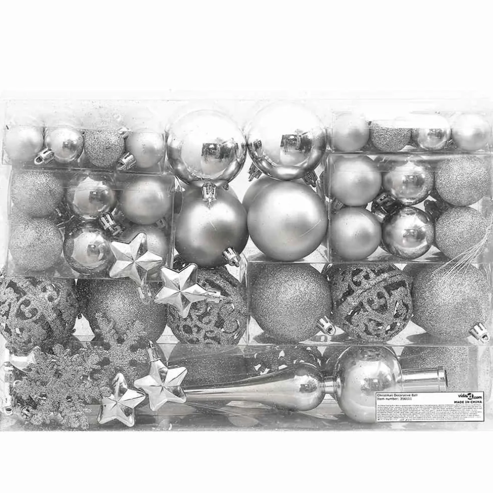 vidaXL 111-delige Kerstballenset polystyreen zilverkleurig