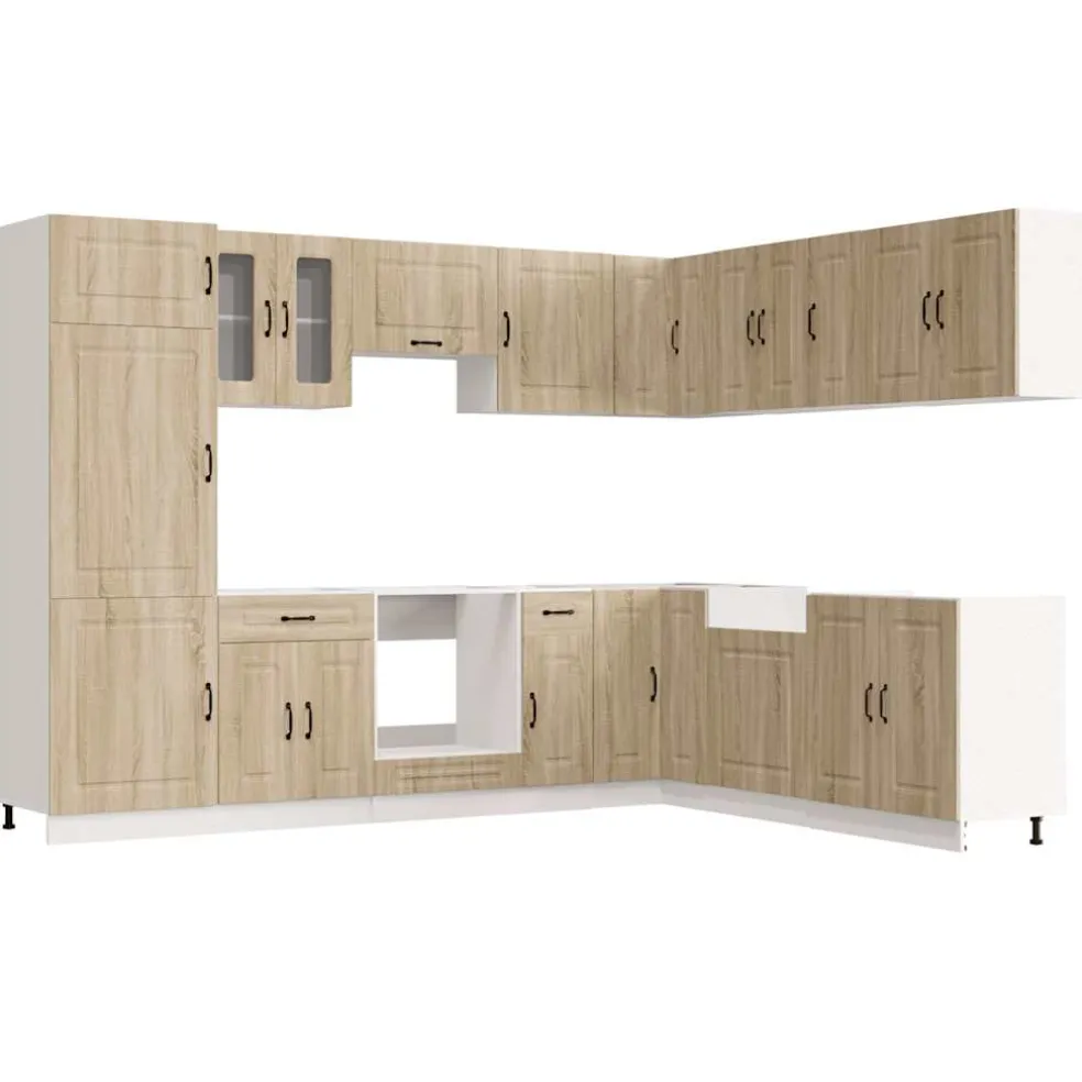 vidaXL 14-delige Keukenkastenset Kalmar bewerkt hout sonoma eikenkleur