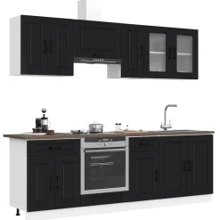 vidaXL 8-delige Keukenkastenset Kalmar bewerkt hout zwart
