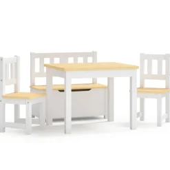 vidaXL 4-delige Kindertafel- en stoelenset MDF wit en beige