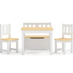 vidaXL 4-delige Kindertafel- en stoelenset MDF wit en beige
