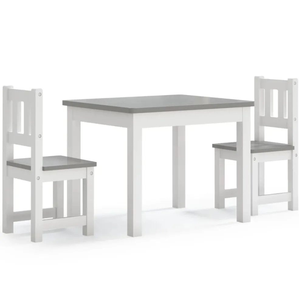 vidaXL 3-delige Kindertafel- en stoelenset MDF wit en grijs