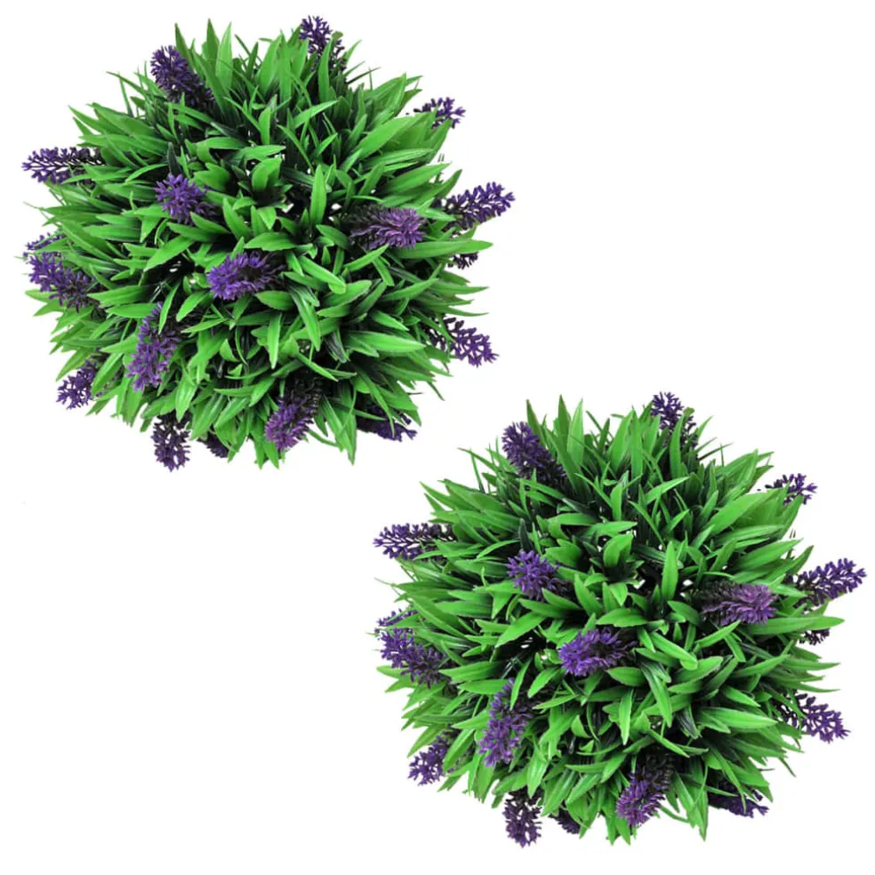 vidaXL 2-delige Kunstbuxussenset bolvormig met lavendel 28 cm
