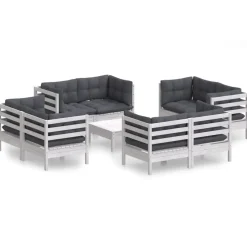 vidaXL 9-delige Loungeset met antracietkleurige kussens grenenhout