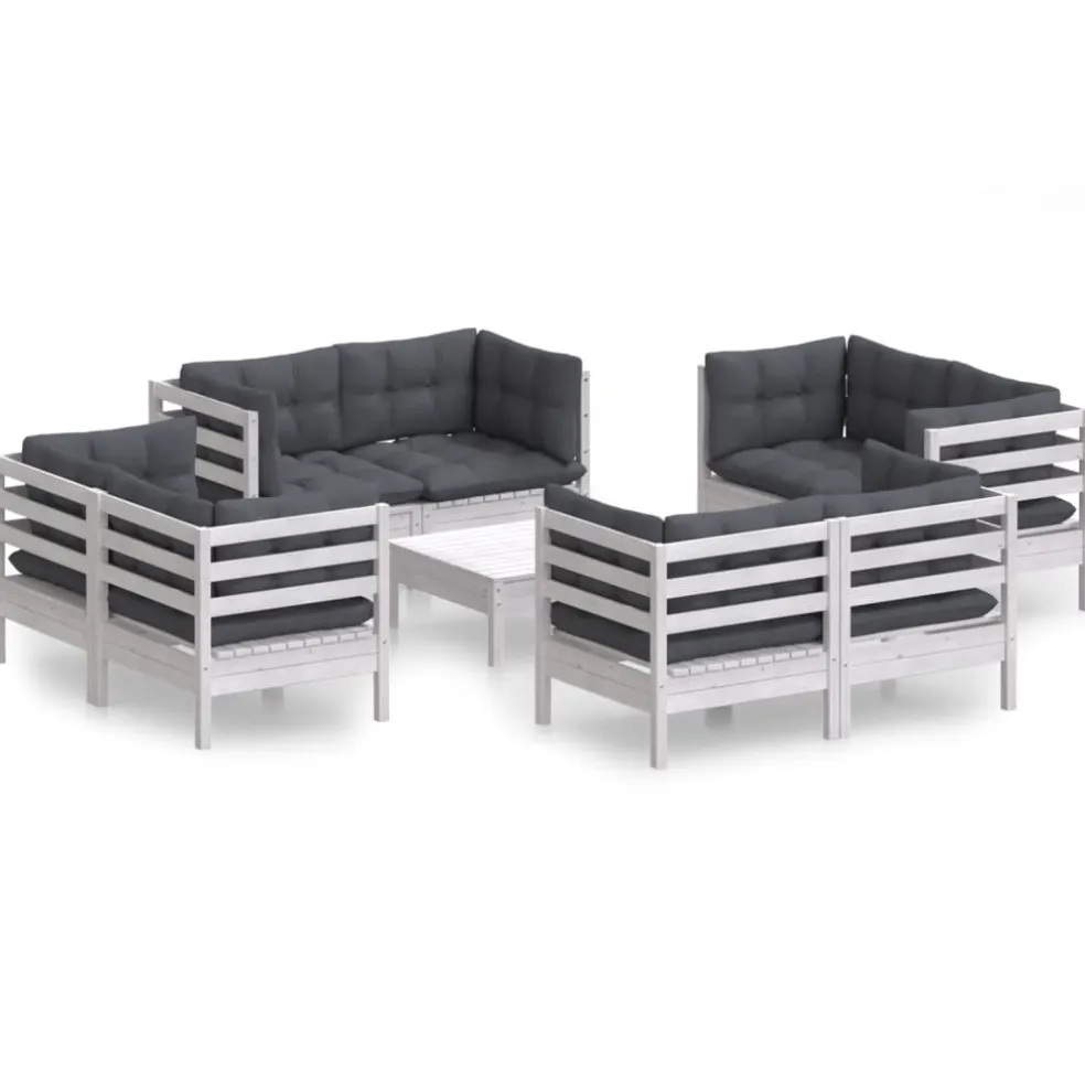 vidaXL 9-delige Loungeset met antracietkleurige kussens grenenhout