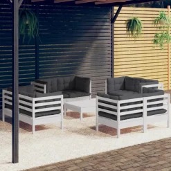 vidaXL 9-delige Loungeset met antracietkleurige kussens grenenhout