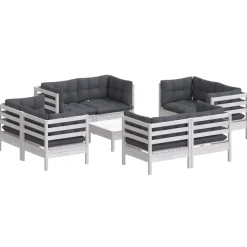 vidaXL 9-delige Loungeset met antracietkleurige kussens grenenhout