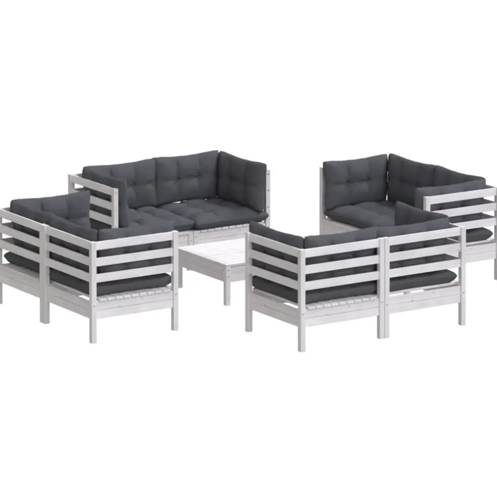 vidaXL 9-delige Loungeset met antracietkleurige kussens grenenhout