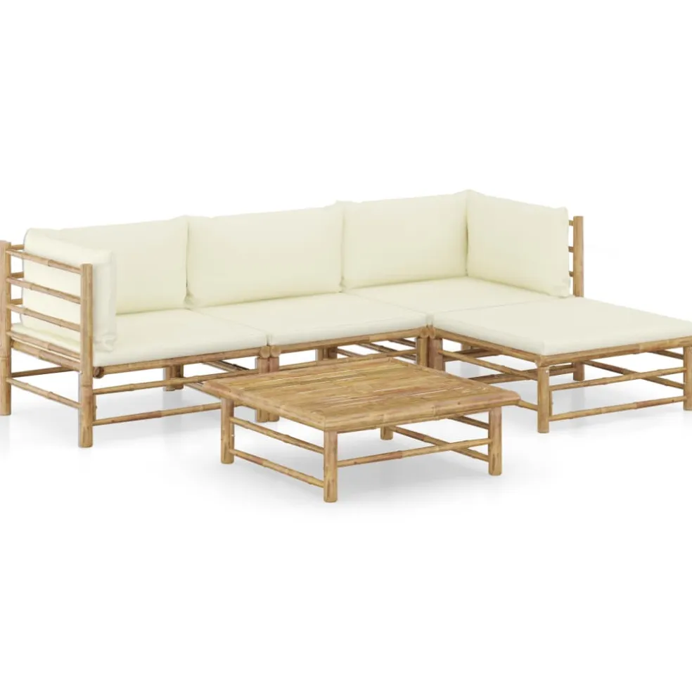 vidaXL 5-delige Loungeset met crèmewitte kussens bamboe