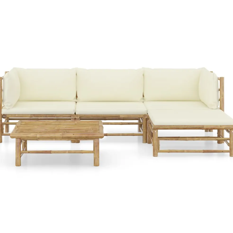 vidaXL 5-delige Loungeset met crèmewitte kussens bamboe