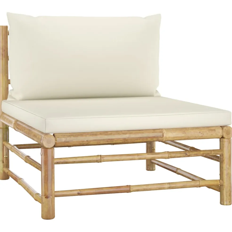 vidaXL 5-delige Loungeset met crèmewitte kussens bamboe