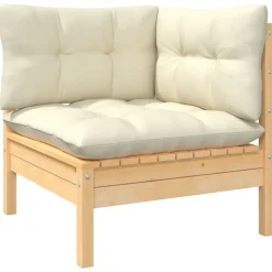 vidaXL 9-delige Loungeset met crèmekleurige kussens massief grenenhout