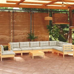 vidaXL 9-delige Loungeset met crèmekleurige kussens massief grenenhout