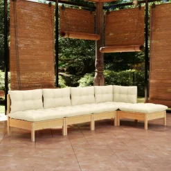 vidaXL 5-delige Loungeset met crèmekleurige kussens grenenhout