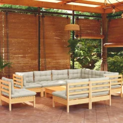 vidaXL 10-delige Loungeset met crèmekleurige kussens grenenhout