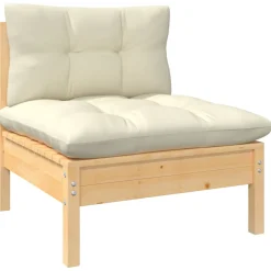 vidaXL 10-delige Loungeset met crèmekleurige kussens grenenhout