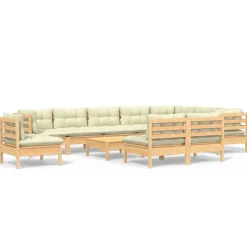 vidaXL 11-delige Loungeset met crèmekleurige kussens grenenhout