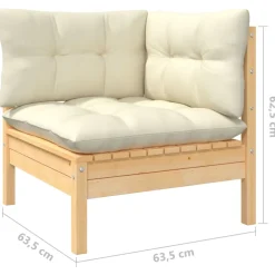 vidaXL 11-delige Loungeset met crèmekleurige kussens grenenhout