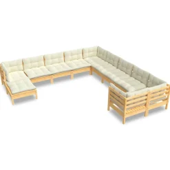 vidaXL 12-delige Loungeset met crèmekleurig kussens grenenhout