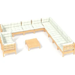 vidaXL 12-delige Loungeset met crèmekleurige kussens grenenhout