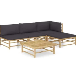 vidaXL 5-delige Loungeset met donkergrijze kussens bamboe