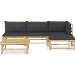 vidaXL 5-delige Loungeset met donkergrijze kussens bamboe