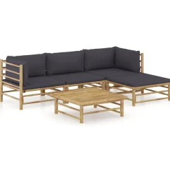vidaXL 5-delige Loungeset met donkergrijze kussens bamboe