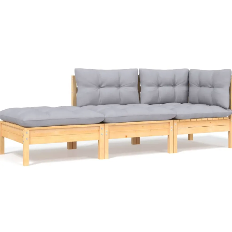vidaXL 6-delige Loungeset met grijze kussens massief grenenhout