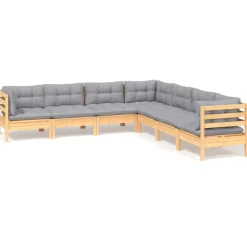 vidaXL 7-delige Loungeset met grijze kussens grenenhout