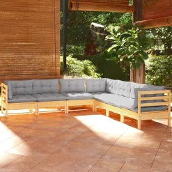 vidaXL 7-delige Loungeset met grijze kussens grenenhout