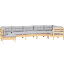 vidaXL 7-delige Loungeset met grijze kussens grenenhout