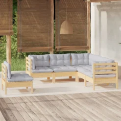 vidaXL 5-delige Loungeset met grijze kussens grenenhout