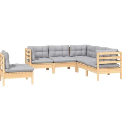 vidaXL 5-delige Loungeset met grijze kussens grenenhout