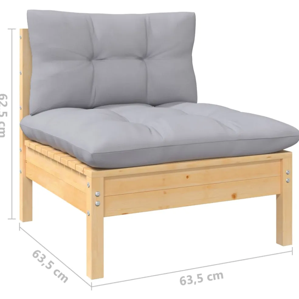 vidaXL 5-delige Loungeset met grijze kussens grenenhout