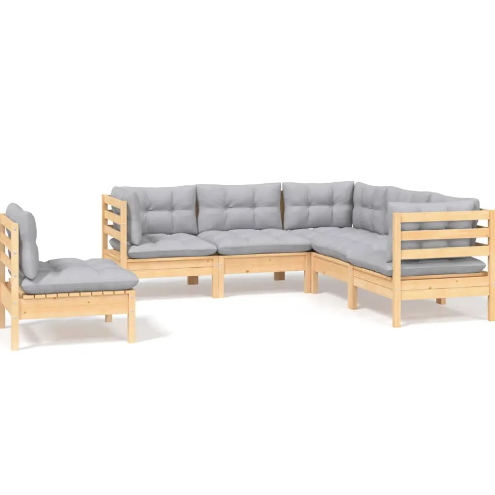 vidaXL 5-delige Loungeset met grijze kussens grenenhout