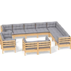 vidaXL 12-delige Loungeset met grijze kussens massief grenenhout