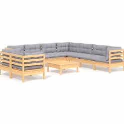 vidaXL 10-delige Loungeset met grijze kussens massief grenenhout