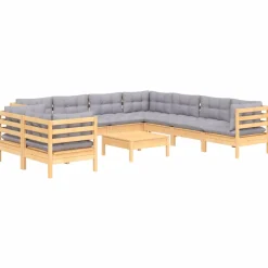 vidaXL 10-delige Loungeset met grijze kussens massief grenenhout