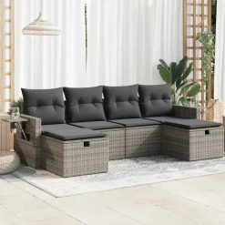vidaXL 3-delige loungeset met kussens stof zwart