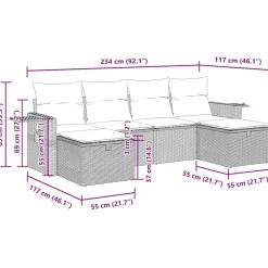 vidaXL 6-delige Loungeset met kussens poly rattan grijs