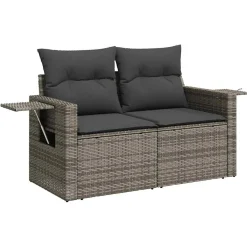 vidaXL 6-delige Loungeset met kussens poly rattan grijs