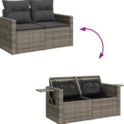 vidaXL 6-delige Loungeset met kussens poly rattan grijs