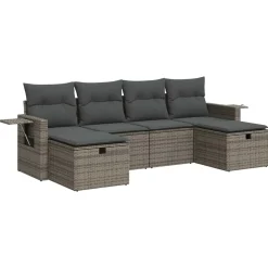 vidaXL 6-delige Loungeset met kussens poly rattan grijs
