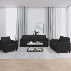 vidaXL 3-delige Loungeset met kussens kunstleer zwart