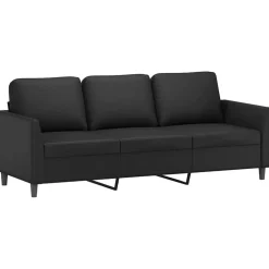 vidaXL 3-delige Loungeset met kussens kunstleer zwart