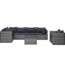 vidaXL 7-delige Loungeset met kussens poly rattan grijs