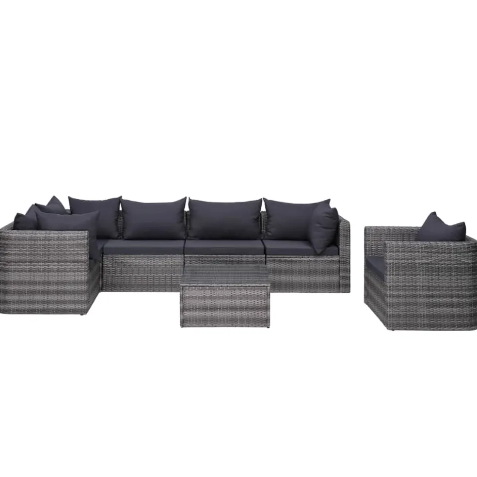 vidaXL 7-delige Loungeset met kussens poly rattan grijs