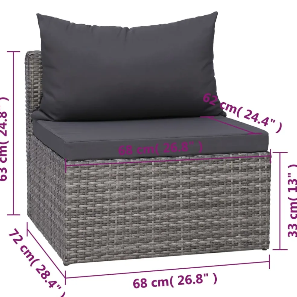 vidaXL 7-delige Loungeset met kussens poly rattan grijs