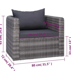 vidaXL 7-delige Loungeset met kussens poly rattan grijs